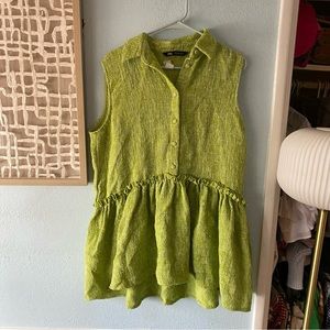 Zara green sleeveless collared dress medium